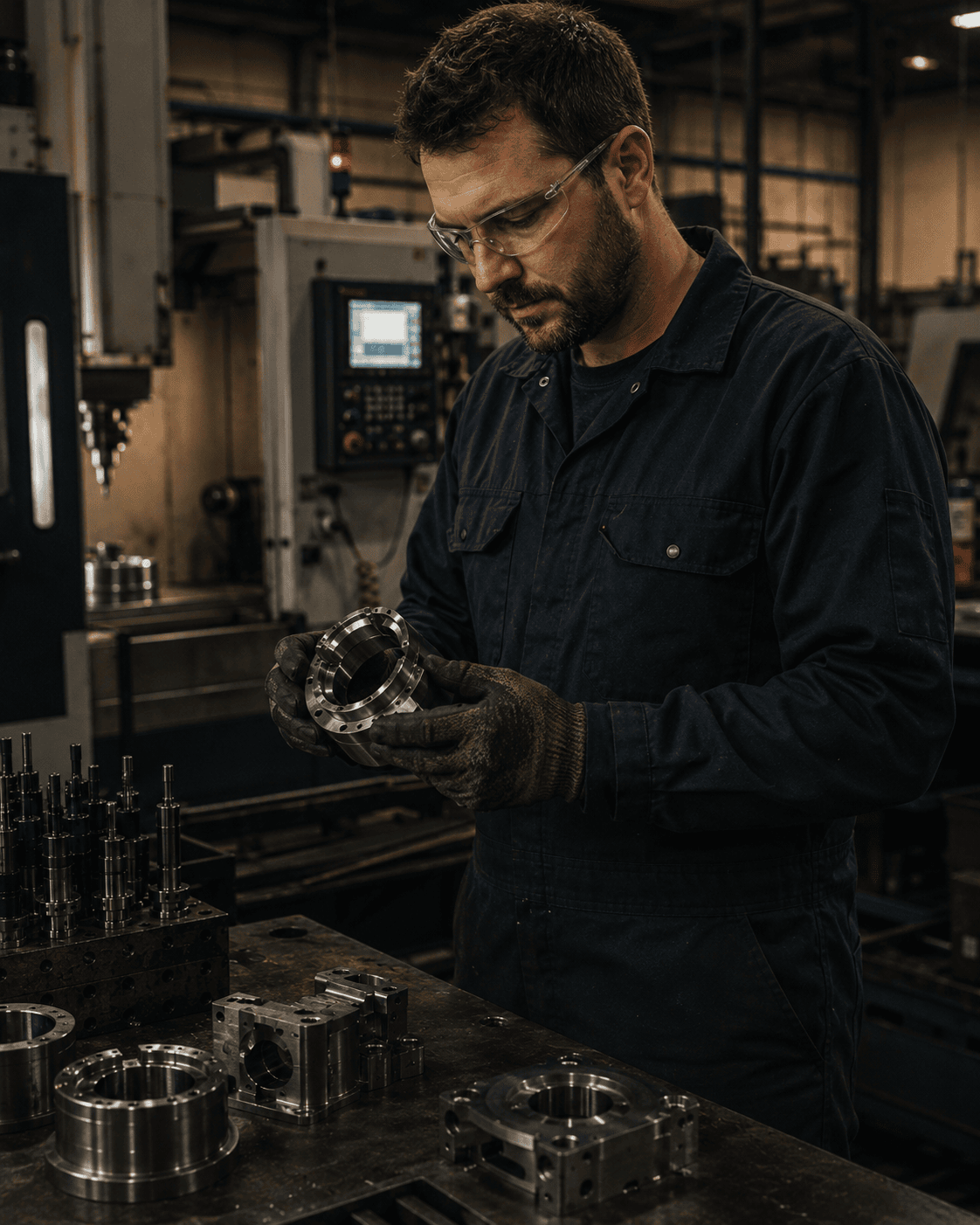Manufacturing team member working in a machining and fabrication facility