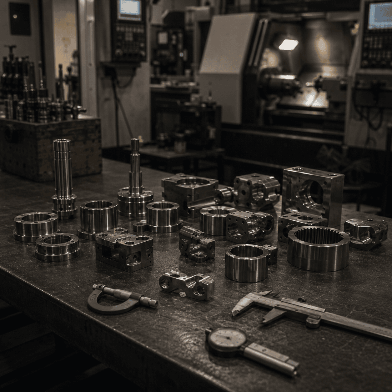 Large precision machined industrial components arranged for inspection