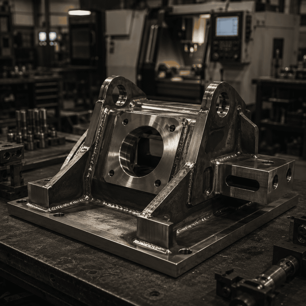 Machined weldment and heavy fabricated component after welding and machining operations